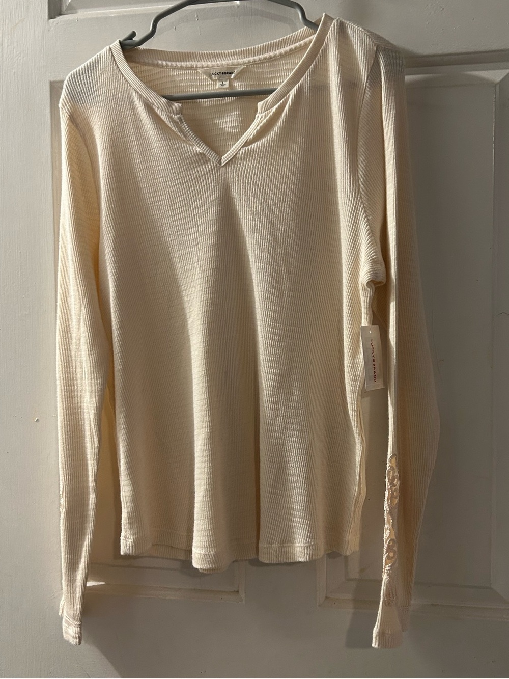 Lucky Brand Cream Long Sleeve Waffle Knit Top